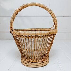 Vintage Rattan Bamboo Basket Planter | Boho Plant Holder